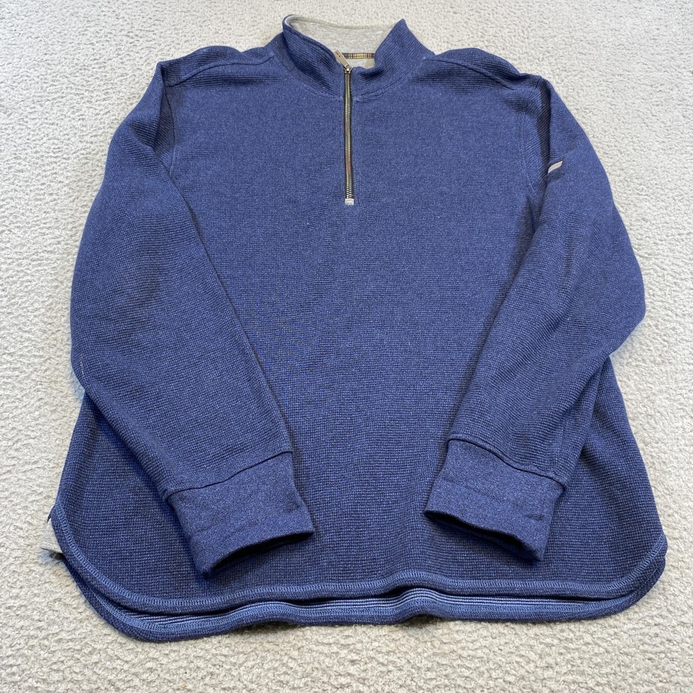 Robert Graham Sweater Mens XL Navy Blue Quarter Zip Waffle Knit Cotton Pullover